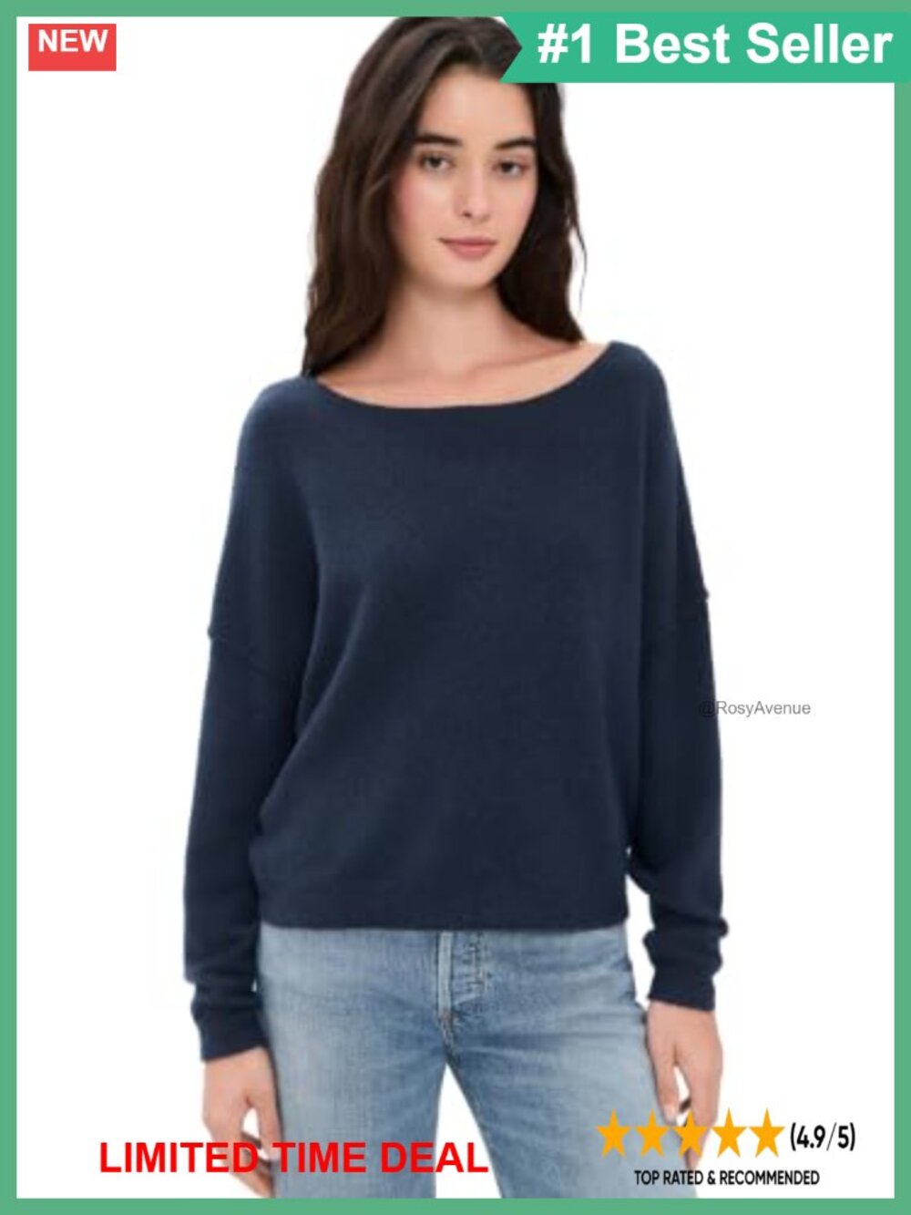 Lightweight Super-Stretch Knit Ribbed Trim Pullover Sweater Boat Neck Long